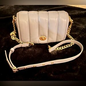 EUC Coach Quilted Shoulder Bag in Light Gray with Gold Chain